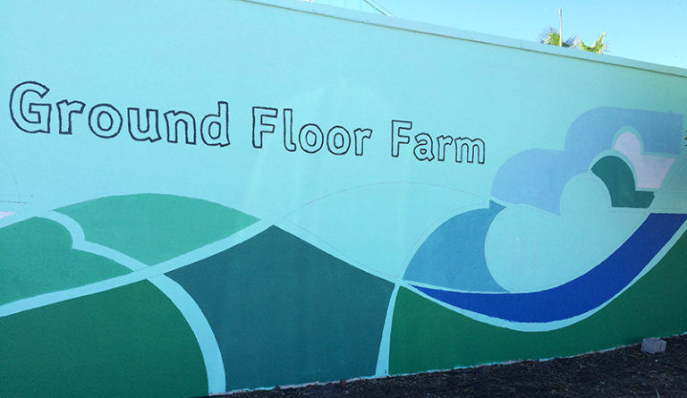 The large outdoor wall lettering was made with the help of the drawing robot Botsy.